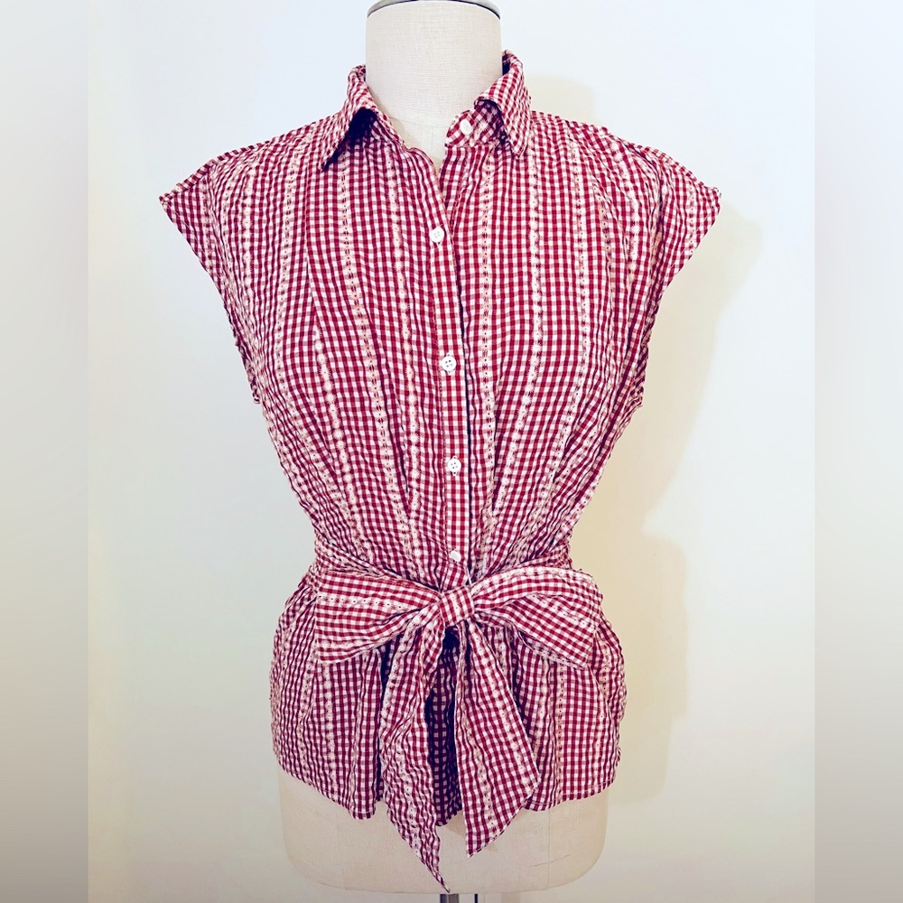 Max Studio Red Gingham Checkered Women's Blouse